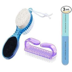 Foot File Callus Remover - Multi Purpose 4 in 1 Feet Pedicure Tools with Foot Scrubber, Pumice Stone, Foot Rasp and Sand Paper for Home Foot Care with Nail Brush & Buffer