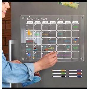 Magnetic Monthly Planner Board with 6 Colored Markers Reusable Clear Acrylic Refrigerator Calendar Dry Erase Monthly Schedule Planning Board