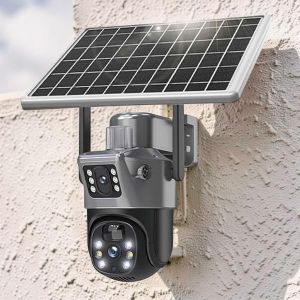 	Outdoor Security Weatherproof Housing Remote Monitoring 12MP 4G PTZ Rotating Dual Lens Solar Camera