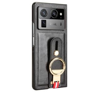 Cover PU Leather Case with Wrist Strap Protective Back Case Leather Phone Case for Tecno Phantom V Fold 2 5G-Black
