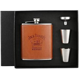 Flagon Luxury Stainless Steel Alcohol Hip Flasks Set Whiskey Bottle Leather Wine Gift Flask Set Mini for Man