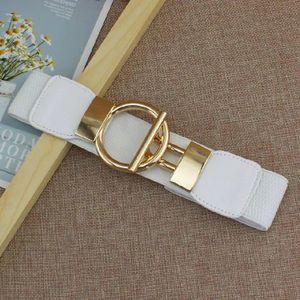 Fashionable New Dress Waist Elastic Elastic Wide Simple Gold Round Button Women's Decorative Belts WHITE