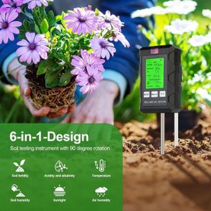  Portable Soil Test Kit for Gardening, Plants, Lawn, Farm6-in-1 Digital Soil Tester, Dual Probe Moisture Meter, pH, Temperature, Sunlight, Humidity, Conductivity Sensor with Backlit LCD 