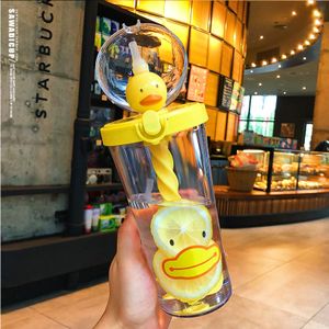 Creative cup cute funny water bottle cute animal design with straw plastic water  bottle cartoon mixing