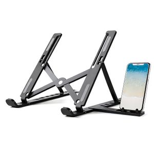 Adjustable Laptop Stand with Phone Holder, Ergonomic Foldable Desktop Stand for Laptops