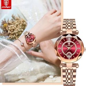 POEDAGAR Ladies Elegant 726 Women’s Rosegold RedLuxury Quartz Watch  Elegant Stainless Steel Waterproof Watch with Diamond Accents & Gift Box  Premium Quality Ladies Dress Watch