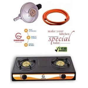 Eurochef  Table Top Stainless Steel 2 Burner Gas Cooker Plus 6kg Regulator And Pipe