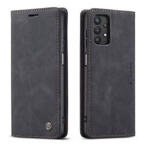 Caseme Samsung Galaxy A32 Phone Case, Wallet-Style Black Retro Leather Flip Cover with All-Round Protection
