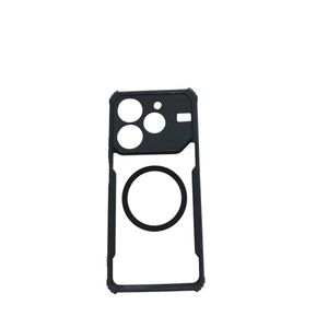 For Itel S23+ Plus Magnetic Attraction Case Shockproof Transparent back Acrylic Cover Soft Protection Phone Shell - Black