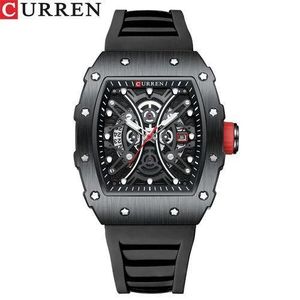 Curren  New Rectangular Luminous Men Sport Casual Silicone Wristwatches 8438