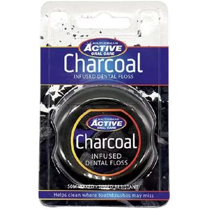 Active 50M CHARCOAL INFUSED WAXED DENTAL FLOSS _ Deep Cleaning  Impurity Absorption  Stain Management  Oral Health Support  Freshness Shred Resistant 