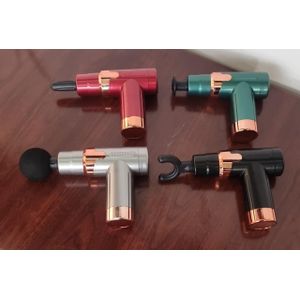 Deep Tissue Massage Gun – 6 Speed, 4 Head Options – Rechargeable – Red With Golden Ring