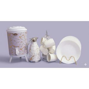 SUNDABESTS  Premium 14PCS Breakfast Serving Set – Luxury Flask, Tea Urn, Cups & Plates Combo