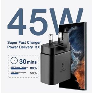 Samsung 45W Super Fast Charger With C to C Output and Cable For Galaxy S20, S20 Plus, S20 Ultra, S21, S21 Plus, S21 Ultra, S22, S22 Plus, S22 Ultra, S23, S23 Plus, S23 Ultra, S24, S24 Plus, S24 Ultra, Tab 8