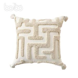   Luxury Tufted Cushion Cover with Tassels – Soft Decorative Throw Pillow Case White & Yellow