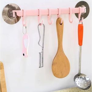 Kitchen Organizer Bathroom Organizer 6 Hook Rows Suction Type Multipurpose Bathroom/Kitchen Organizer Storage Rack Hanger Hook