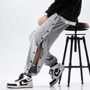 Sports Trousers Men's Basketball Training Full-opening Button-down Pants  Loose Plus Size Side-opening Button
