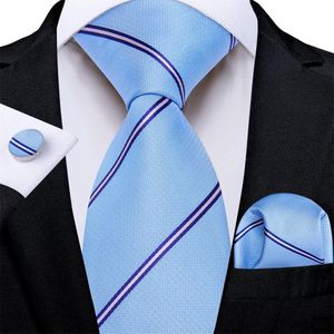 Light blue,classic white and navy blue striped necktie with cufflinks and pocket square 