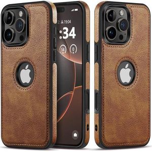 Brown Full Flexible Classic PU Soft Leather Cover Case for iPhone 16 Pro