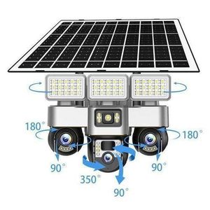    Solar Light Battery Powered 3 Cameras Super PTZ Wide Angle V380 Pro Tripple Lenses Outdoor Solar Camera 4G Sim Card