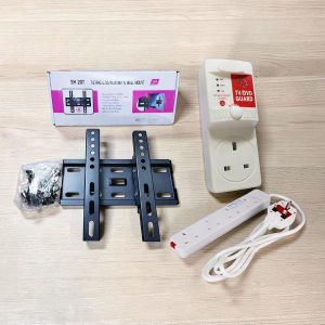 Best Performance Skilltech 15-43in Tilt TV Wall Mount Bracket + Power King 4Way Power Ext Cable + FREE FK TV Guard 