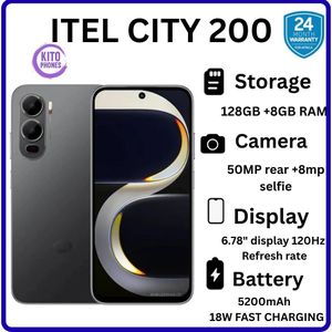 Itel NEW City 200, 6.75", 8GB RAM + 128GB Storage, 5200mAh Bttery (Dual Sim)-1 YEAR WARRANTY