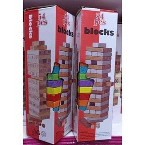 54pcs Jenga Blocks Coloured Wooden Blocks Toys Family Fun Game- Large
