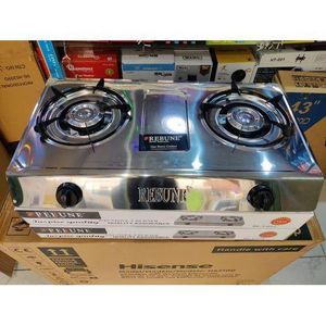 Rebune 2 Burner stainless steel Gas Stove Cooker (Model RE-4-055) with 6 kg gas regulator,clips and 2M gas pipe