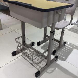 Height Adjustable School Desk and Chair Set, Single Student Classroom Desk with Drawer, MDF Top & Steel Frame