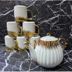 7-Piece Ribbed Ceramic Tea Set – Includes 6 Mugs & 1 Teapot