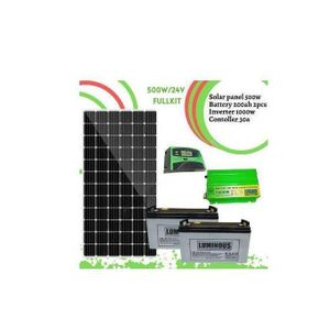 Powermate 500W Solar Panel Full Kit + 2 Pcs 200Ah Solar Battery +1000W Solar Power Inverter +30Ah Solar Charge Controller - BLACK%GREEN