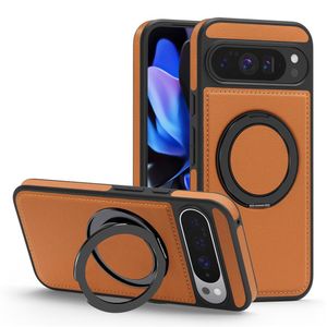 Brown PU Leather Case with Ring Kickstand Compatible with MagSafe, Magnetic Back Cover for Google Pixel 9 Pro XL
