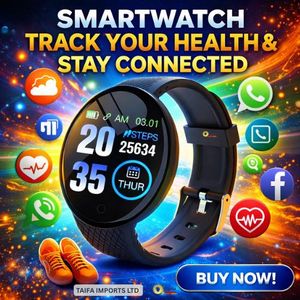 Smart Fitness Watch - Heart Rate, Blood Pressure, Sleep Monitor, IP67 Waterproof, Bluetooth Notifications – Black Smartwatch - Watches for Men / Women