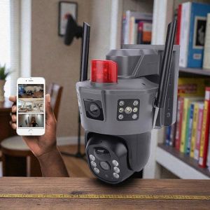 Full-Color 24/7 Night Vision security 4G PTZ Rotating Dual Lens Electric Camera with Loud Speaker Flashing Lights Siren