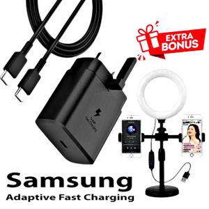 Samsung Smartphone 45W FAST CHARGER With Type C Cable  // Phone Holder Adjustable Ring Light 