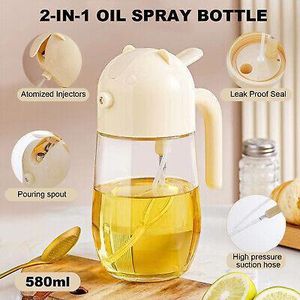 580ml 2 in 1 Oil Dispenser and Sprayer for Cooking, Glass Olive Oil Bottle, Oil Spray Bottle, Food-grade for Kitchen, BBQ, Air Fryer, Salad, Baking