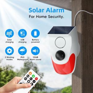 Security Wireless Solar Alarm with Flash Lamp Outdoor Waterproof for Home Garden Farm Courtyard PIR Motion Sensor