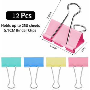 51mm Large Metal Binder Clips Assorted 12 Pcs,for Office,School,Home.