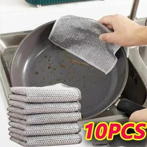10Pcs Wire Dishwashing Rags Multipurpose Cleaning Rags for Wet and Dry Silver Wire Wipes Multifunctional Non-Scratch Dishcloth Bulk Cleaning Pads Multi-use Kitchen Wipes Double Layer