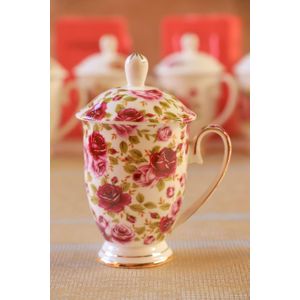 300ml white bone china busy maroon cup with lid