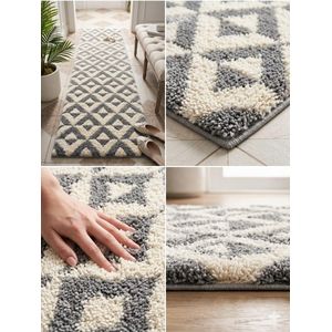 50x120 cm Hand-made Hallway Anti- slip Carpet Kitchen/ Bedside mat - Grey