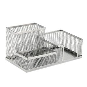 Mesh Pen Holder Desk Organizer Case Container Storage Baskets Silver