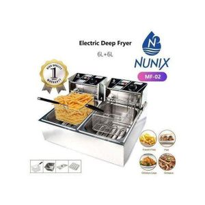 Nunix  12LITRES STAINLESS STEEL (6L+6L) DOUBLE TANK Energy Efficient Double Electric Chips /Chicken /MANDAZIS Deep Fryer Machine