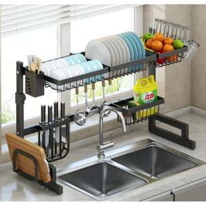 Over The Sink Dish Drying And Utensils Storage Rack Width Adjustable Knob Screw Design Fits Small Single Or Large Double Sink With Cutlery Holder Plate Drainer And Kitchen Organization Features