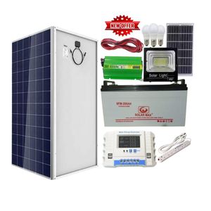 Solarmax 300 W solar panel all weather +200 ah solar battery +600 w solar power inverter +30 ah solar charge controller + 3 Dc bulb +Extension +5m red ,5 black cable  +free 50 W solar floood light 