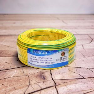 Evin 1.5mm Yellow/Green Single Core Solid PVC Insulated Durable Electrical Wiring Cable 