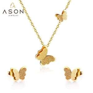 Ason Ladies stainless steel Non-Fade necklace plus matching earrings set