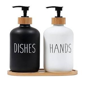 3-in-1 Ceramic Soap Dispenser Set with Bamboo Base – Refillable Hand, Dish & Lotion Pump Bottles (500ml Each)
