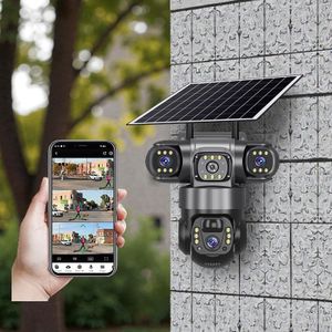 V380 Pro 12MP 4G Sim card PTZ Rotating Three Screens Night Vision Activated High Quality Surveillance Outdoor Security CCTV Solar Camera