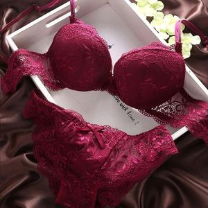 Fashion Push Up Lace Bras For Women Sexy Plus Size Brassiere Comfort  Underwear Female Wide Straps On The Back Sutian Feminino(#Burgundy)